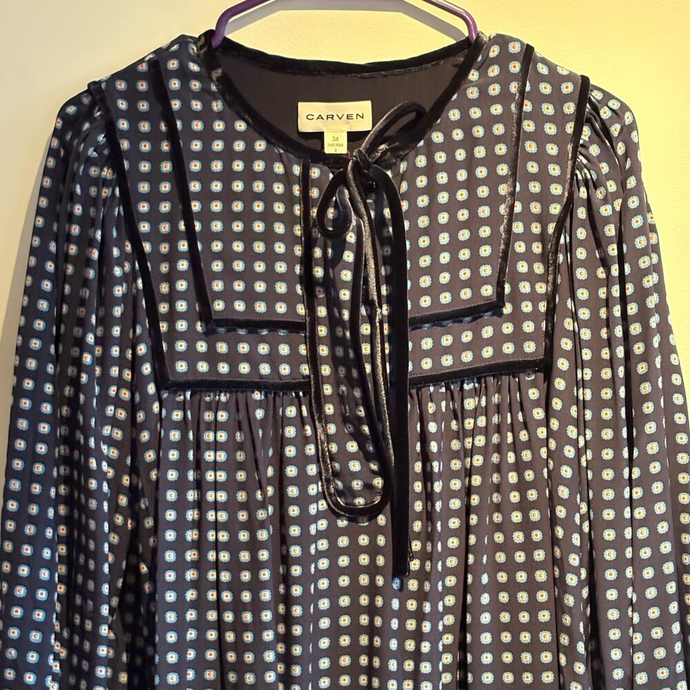 Carven - Blue Pattern Ruffle Dress